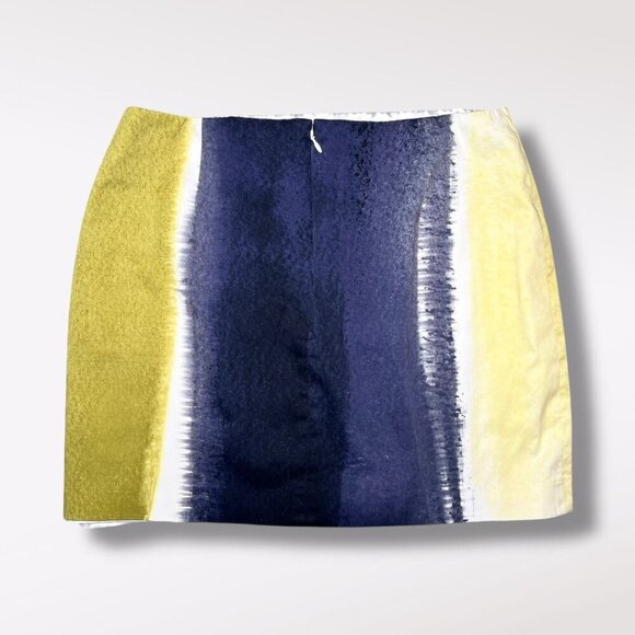 T Tahari Yellow Blue Mini Skirt Cotton Blend Size 14 - Picture 5 of 9